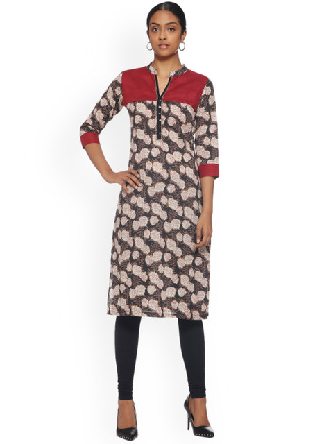 

Soch Women Maroon & Black Printed Straight Kurta