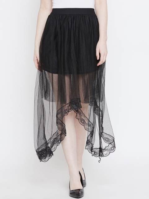 

Camey Women Black Solid Semi-sheer A-Line Asymmetric Skirts
