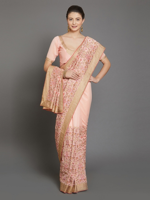 

Mitera Peach-Coloured Embellished Silk Blend Saree