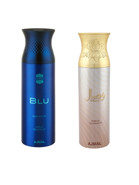 

Ajmal Blu Homme & Wisal Unisex Set of 2 Deodorant Spray, Blue