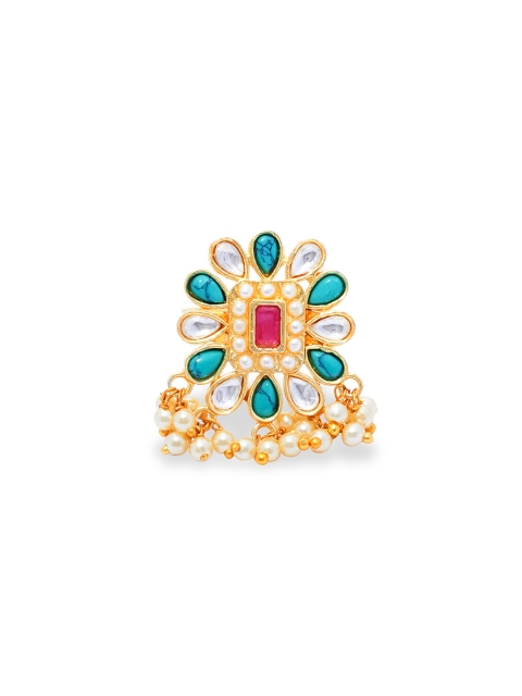 

AccessHer Women Gold-Toned & Turquoise Marble Finger Ring