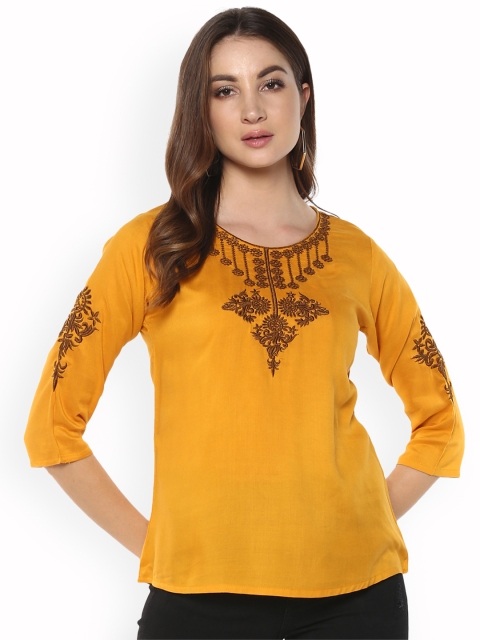 

Mayra Women Yellow Embellished Top