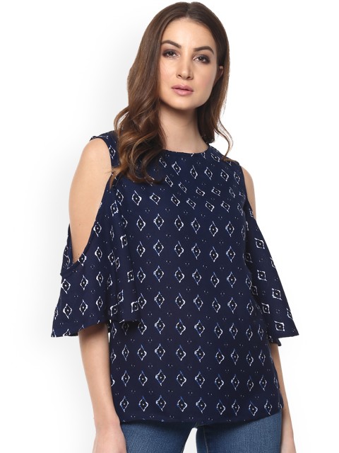 

Mayra Women Navy Blue Printed A-Line Top