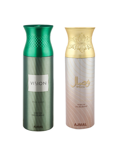 

Ajmal Unisex Vision Homme & Wisal Deodorant Set of 2 Deodrants, Green