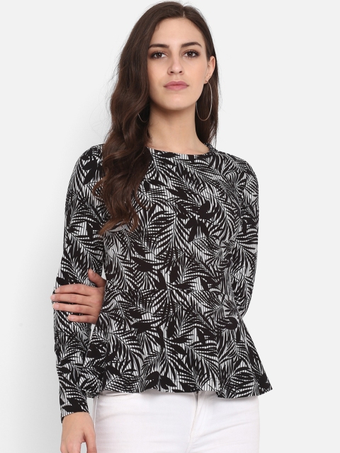 

FOSH Women Black Printed Peplum Top