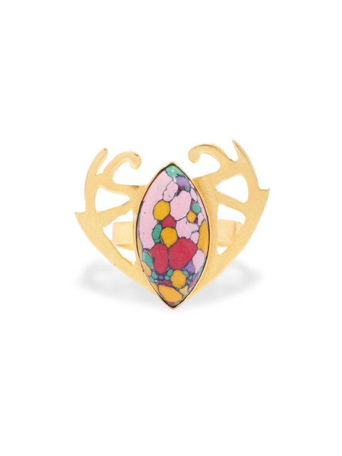 

AccessHer Women Gold-Toned Handcrafted Finger Ring with Multicolored Agate
