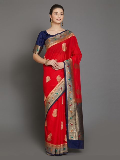 

Mitera Red Silk Blend Woven Design Kanjeevaram Saree