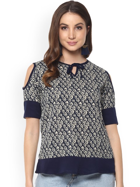 

Mayra Women Navy Blue Printed Top