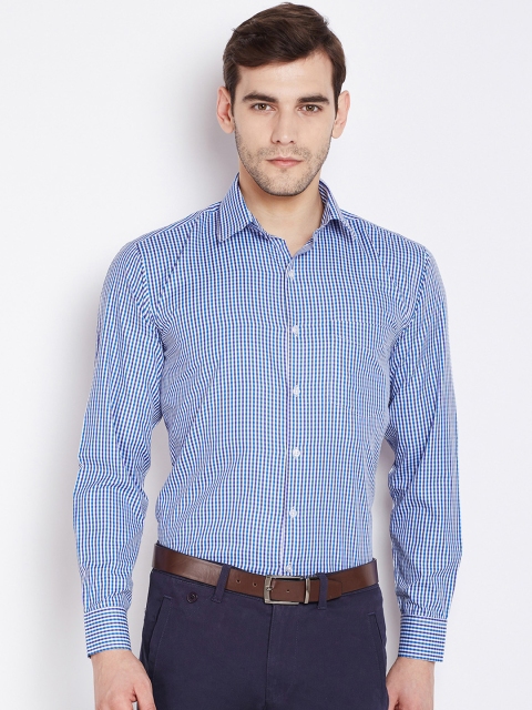 

English Navy Men Blue Slim Fit Checked Formal Shirt