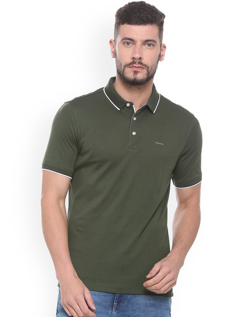 

Van Heusen Men Olive Green Solid Polo Collar Pure Cotton T-shirt