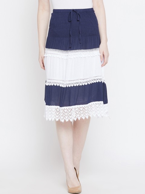 

Camey Women Navy Blue & White Colourblocked A-line Skirt