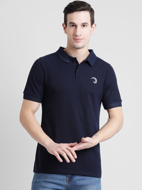 

oneliner Men Navy Blue Solid Polo Collar Slim Fit T-shirt