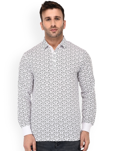 

WILD WEST Men White & Black Printed Polo Collar T-shirt