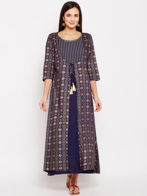 

Be Indi Women Navy Blue Printed A-Line Kurta