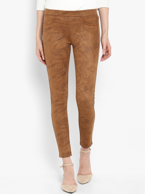 

Fosh Women Brown Suede Printed Skinny Fit Jeggings