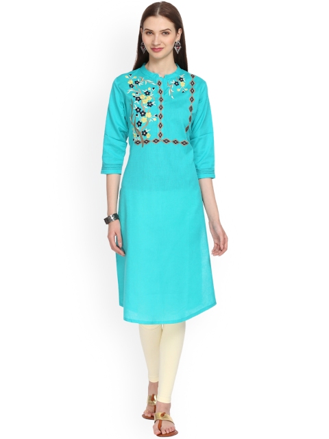 

Alena Women Turquoise Blue Embroidered Straight Kurta