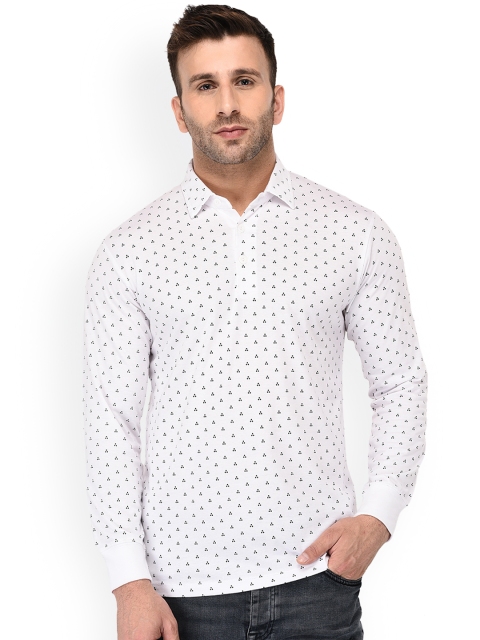 

WILD WEST Men White Printed Polo Collar T-shirt