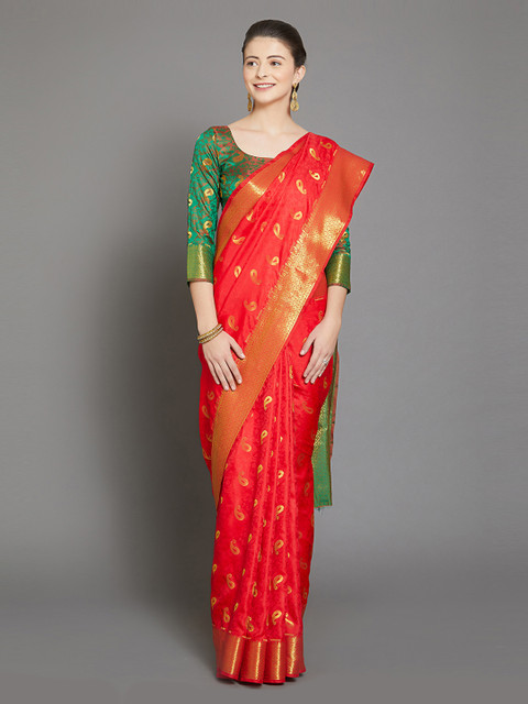 

Mitera Red Silk Blend Woven Design Kanjeevaram Saree