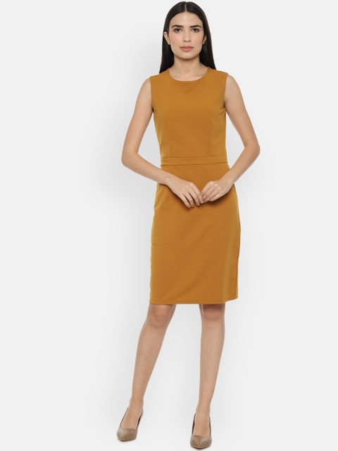 

Van Heusen Woman Mustard Yellow Solid Sheath Dress