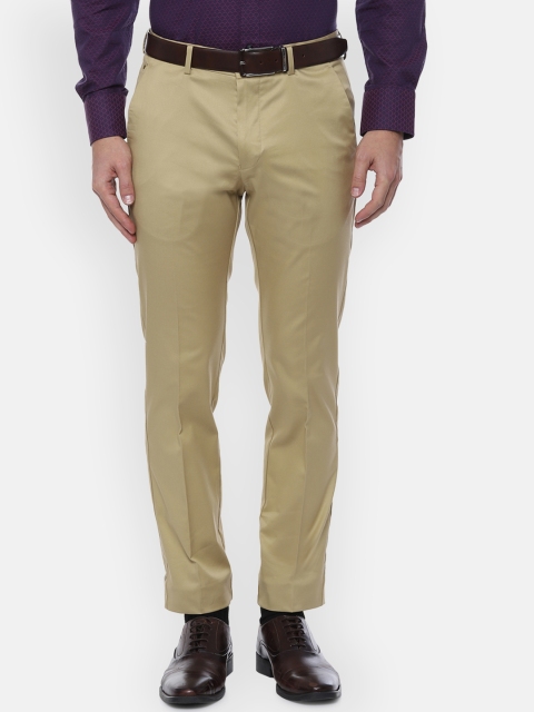 Louis Philippe Men Beige Slim Fit Solid Formal Trousers