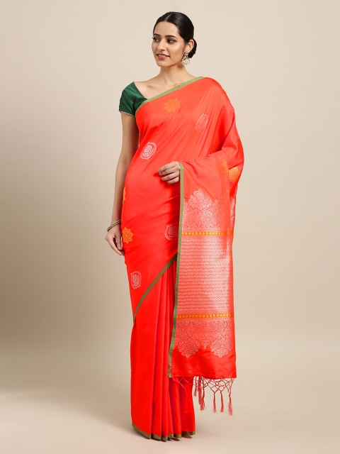 

Mitera Orange & Gold-Coloured Silk Blend Woven Design Banarasi Saree