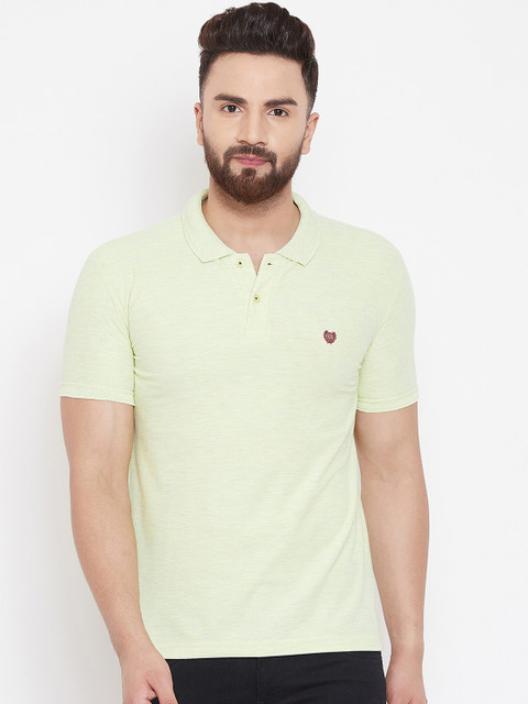 

Duke Men Lime Green Solid Polo Collar T-shirt