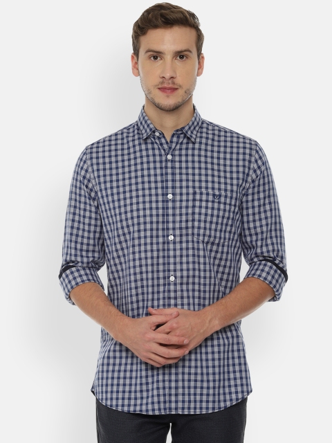 

Van Heusen Sport Men Navy Blue Slim Fit Checked Casual Shirt