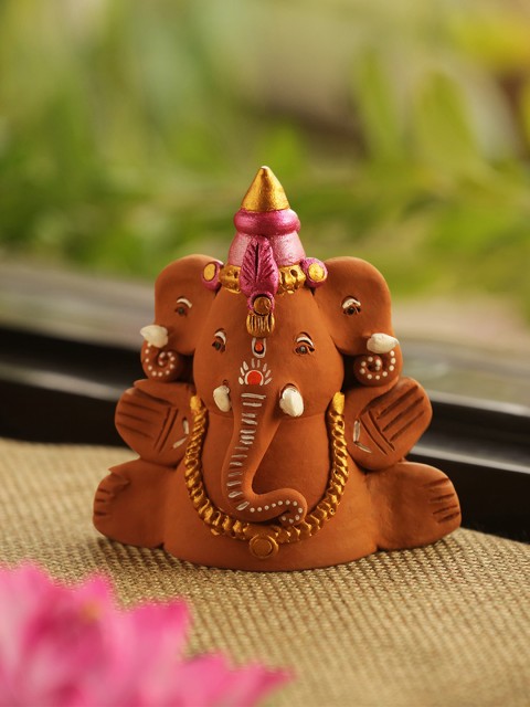 

ExclusiveLane Brown Terracotta Hand-Painted Sitting Ganesha With Elephant Like Ears