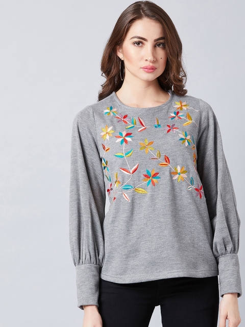 

Athena Women Grey Embroidered Sweatshirt