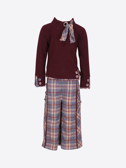

CUTECUMBER Girls Maroon & Grey Self Design Top with Trousers