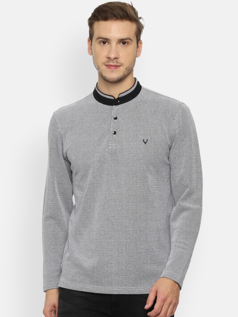 

Allen Solly Men Black Self Design Henley Neck T-shirt