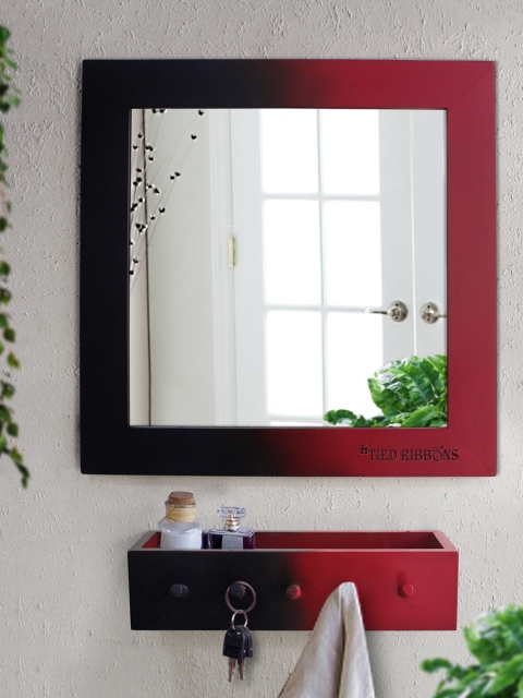 

TIED RIBBONS Black & Red Square Decorative Wall Mirror