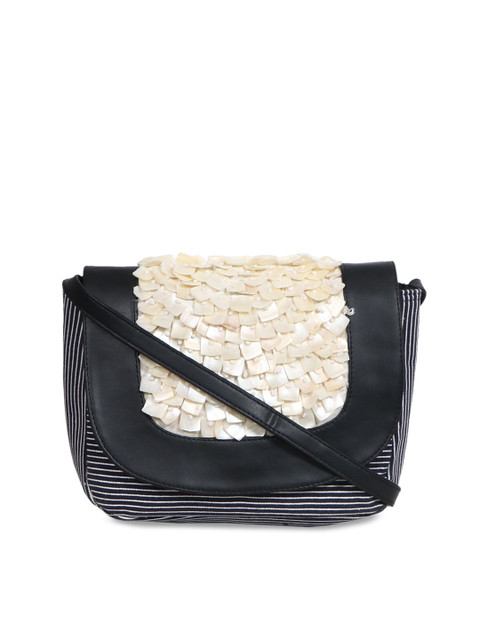 

Diwaah Women Black & White Embellished Sling Bag