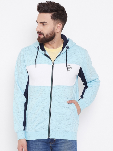 

Duke Men Blue Colourblocked Hooded Sweatshirt
