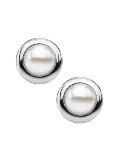 

Inox Jewelry Silver-Toned Circular Pearl Studs
