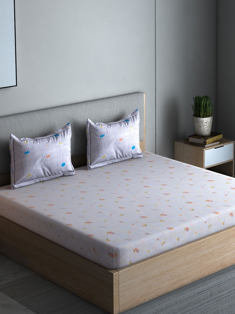 

Boutique Living India White Floral 210 TC Cotton 1 Queen Bedsheet with 2 Pillow Covers