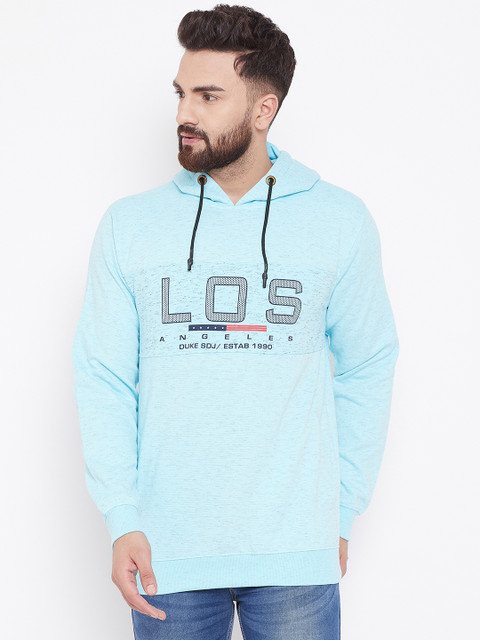 

Duke Men Blue Printed Hooded Sweatshirt