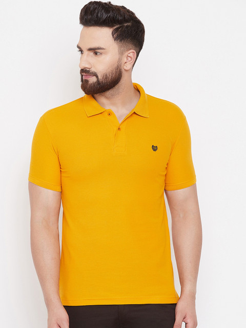 

Duke Men Yellow Solid Polo Collar T-shirt
