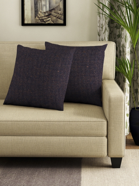 

NEUDIS Grey Set of 2 Self Design Square Cushion Covers, Black