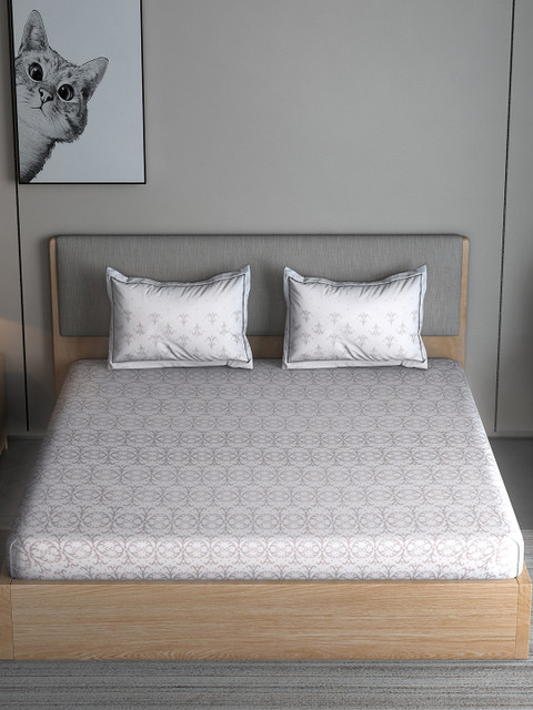 

Boutique Living India Grey Ethnic Motifs 210 TC Cotton 1 Queen Bedsheet with 2 Pillow Covers