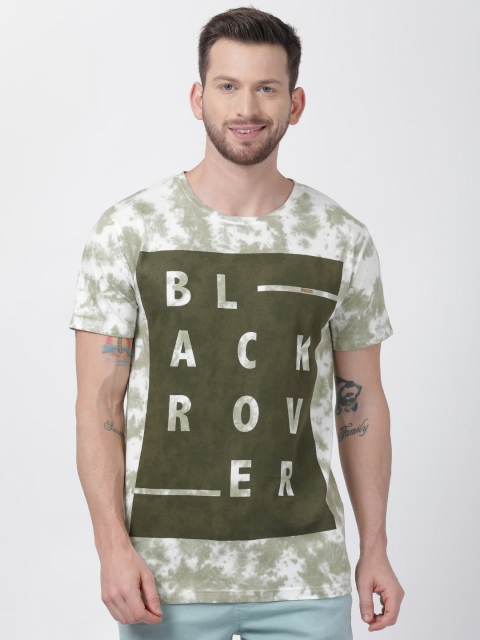 

T-Tog Men Olive Green & White Dyed Round Neck T-shirt