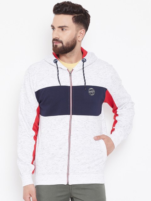 

Duke Men White Colourblocked Hooded Sweatshirt