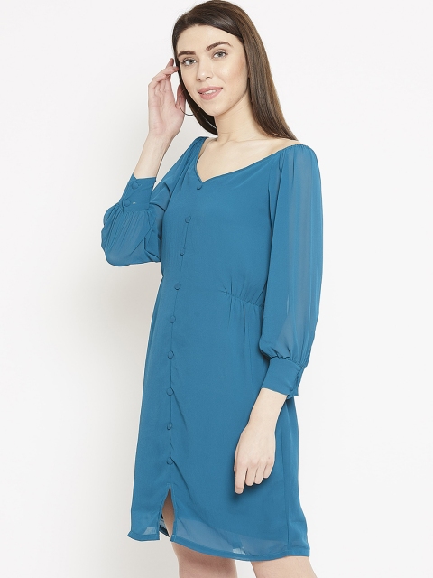 

sassystripes Women Teal Green Solid Sheath Dress