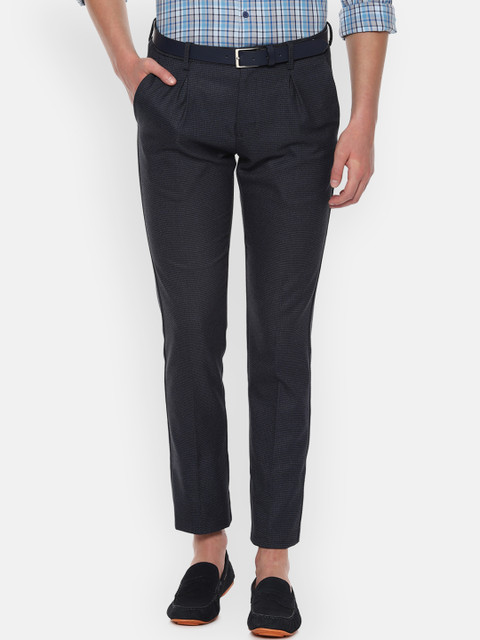 

Allen Solly Men Navy Blue Slim Fit Self Design Regular Trousers