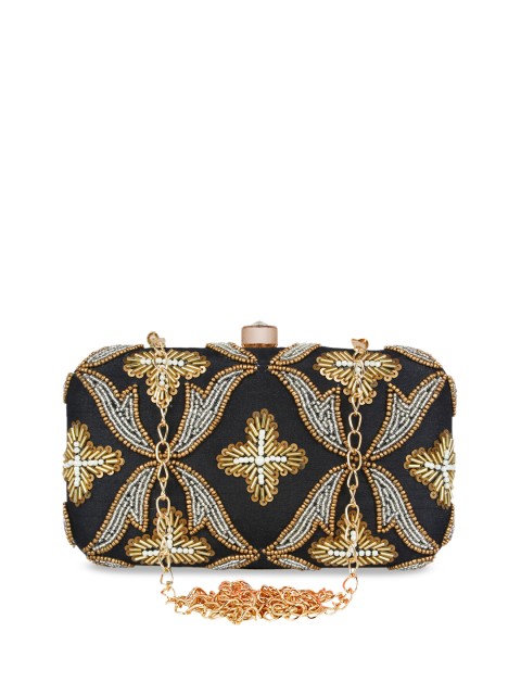 

Anekaant Black & Gold-Toned Embellished Embellished Clutch