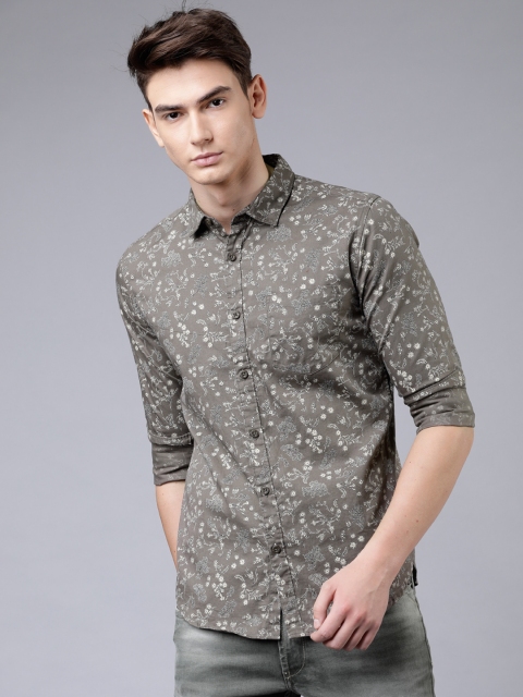 

HIGHLANDER Men Grey Slim Fit Printed Casual Shirt