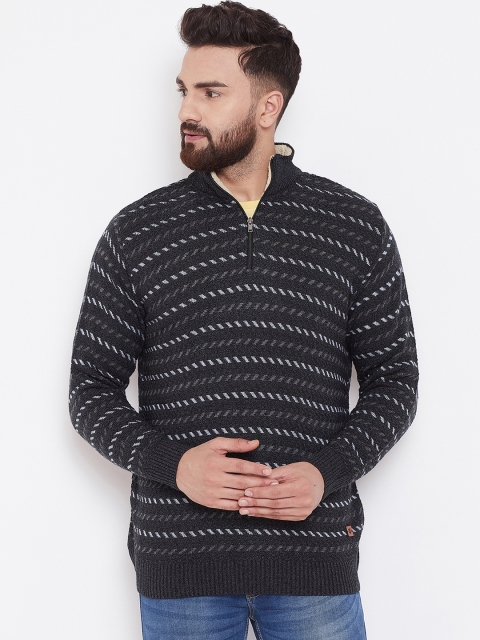 

Duke Men Grey Striped Sweater