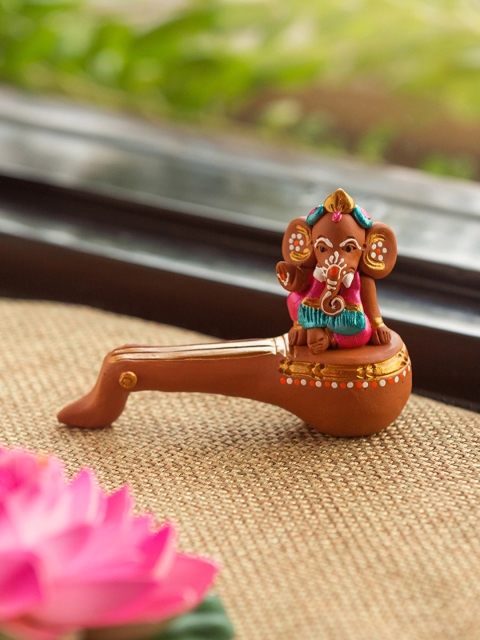 

ExclusiveLane Brown Terracotta Hand-Painted Veena Ganesha