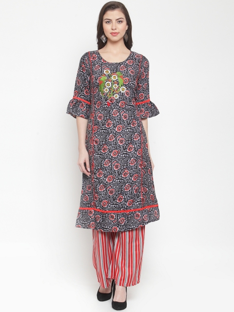 

Aujjessa Women Black & Red Printed Kurta with Palazzos