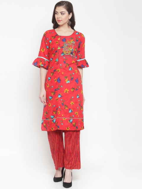 

Aujjessa Women Red Printed Kurta with Palazzos